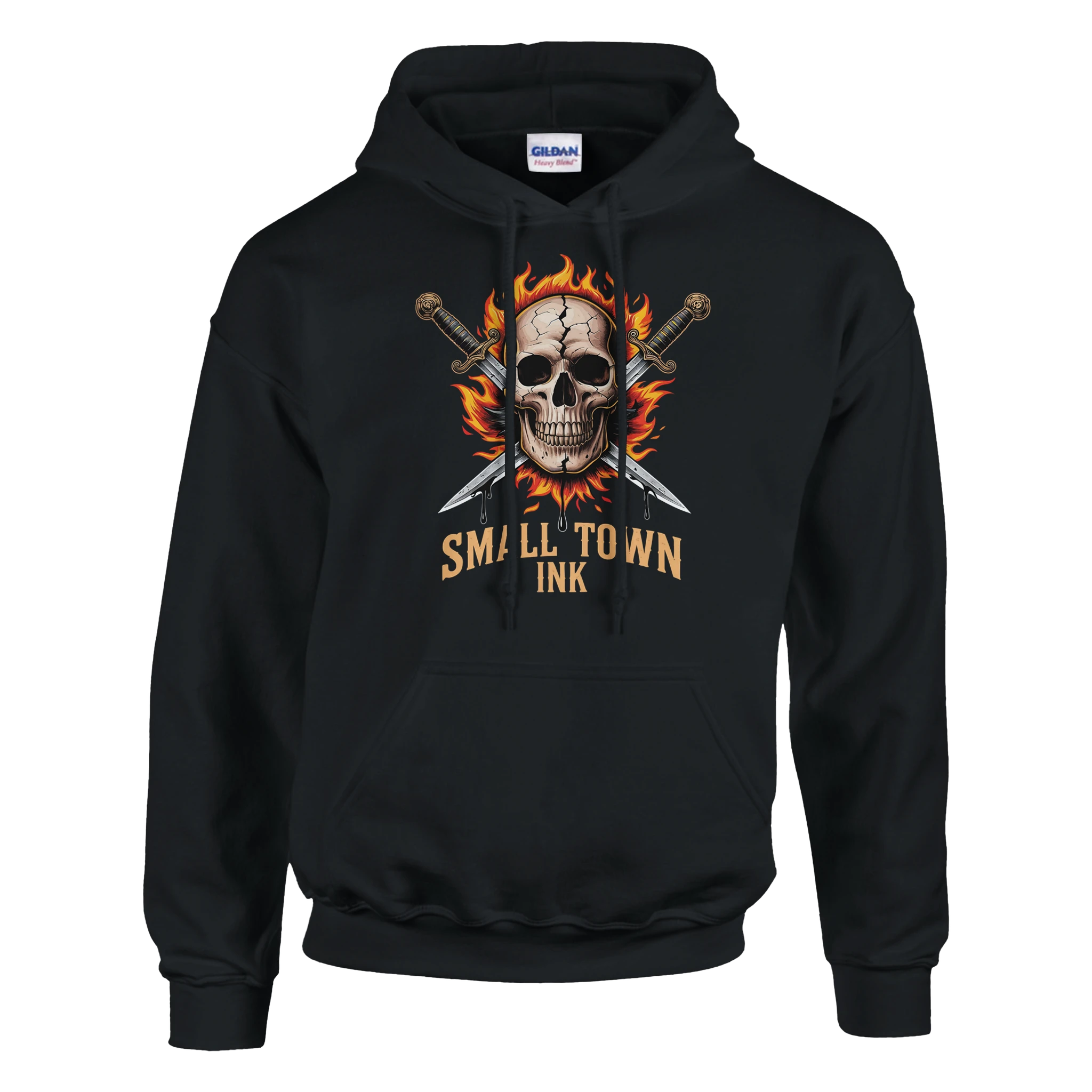 Skull with Flames - Heavy Blend Comfort Wear Hoodie - Small Town Ink AZ - bold, fearless design