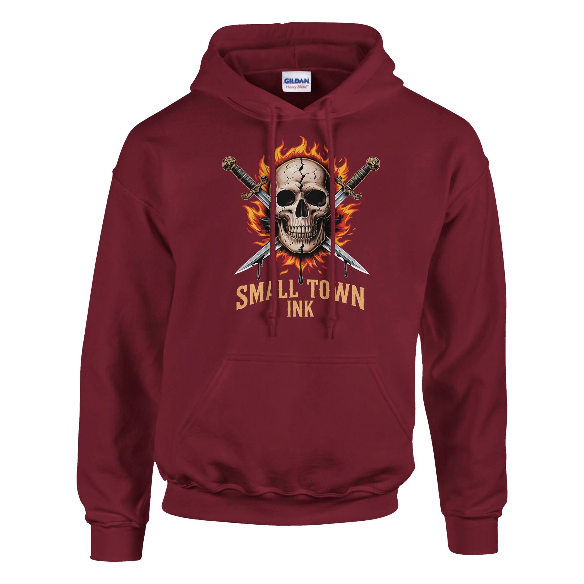 Skull with Flames - Heavy Blend Comfort Wear Hoodie - Small Town Ink AZ - bold, fearless design