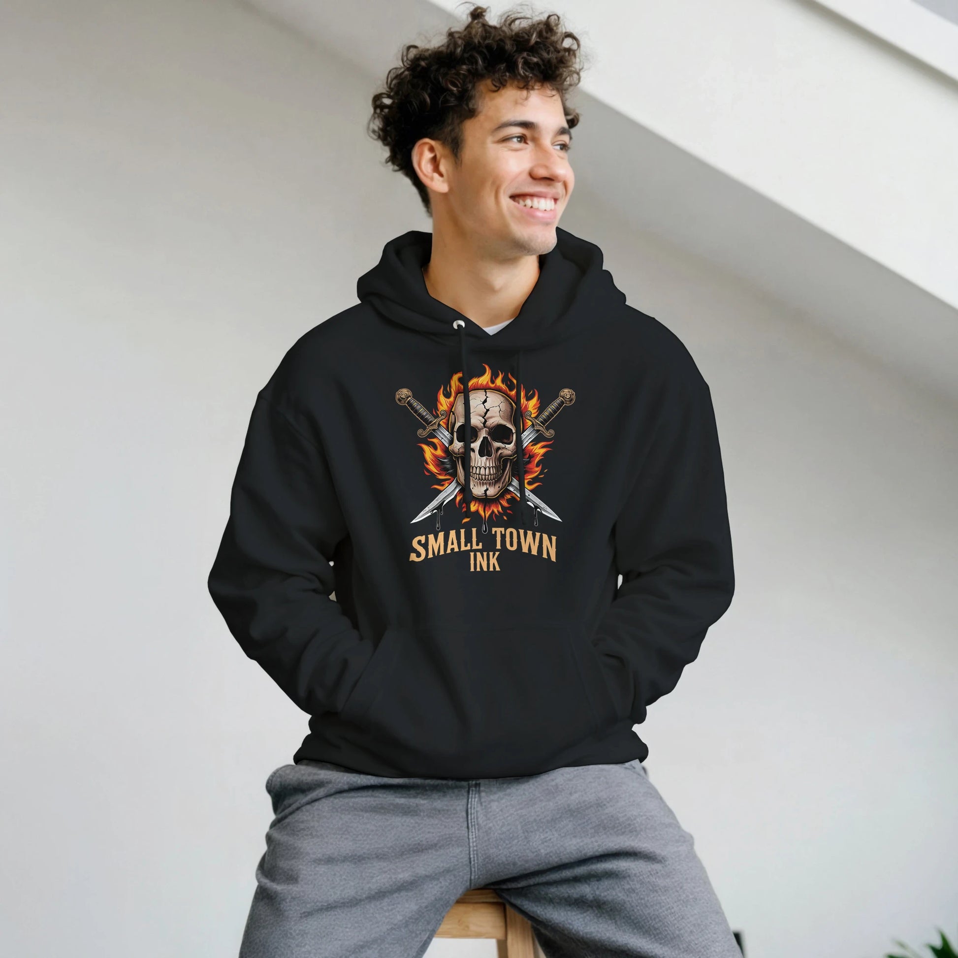 Skull with Flames - Heavy Blend Comfort Wear Hoodie - Small Town Ink AZ - bold, fearless design