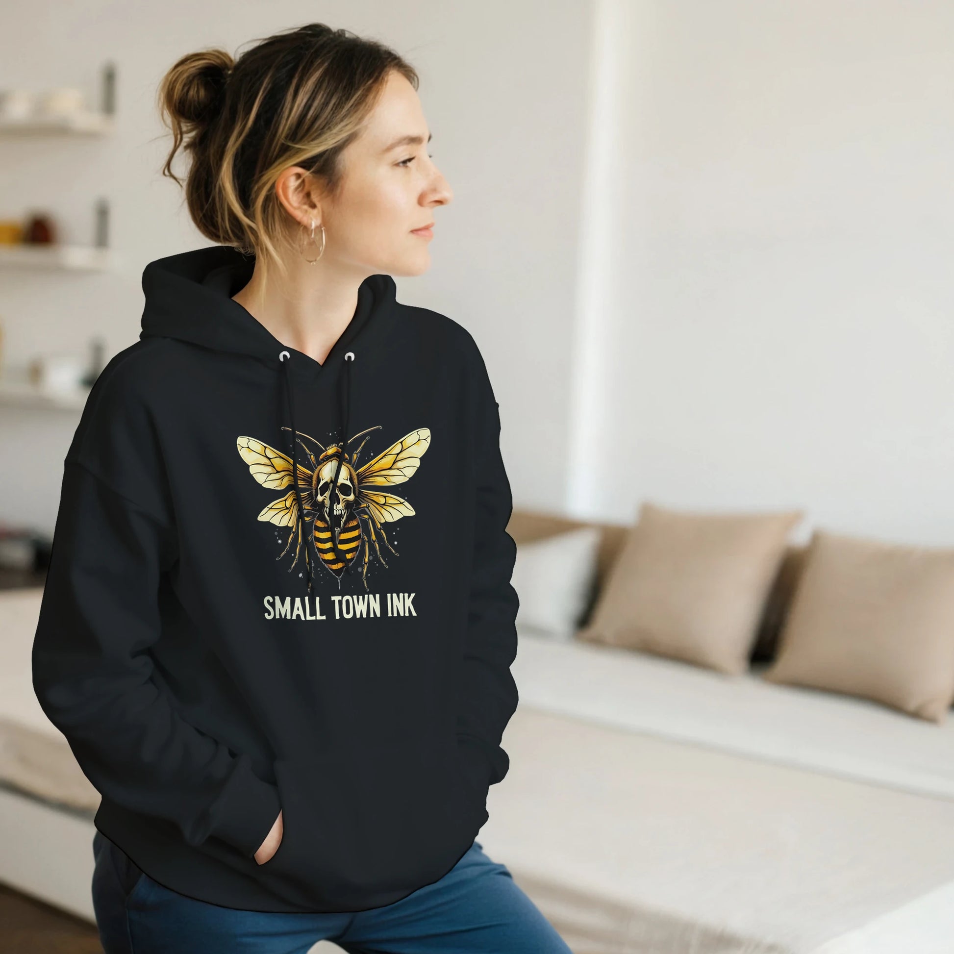 Bee with Skull - Heavy Blend Comfort Wear Hoodie - Small Town Ink AZ - bold, fearless design