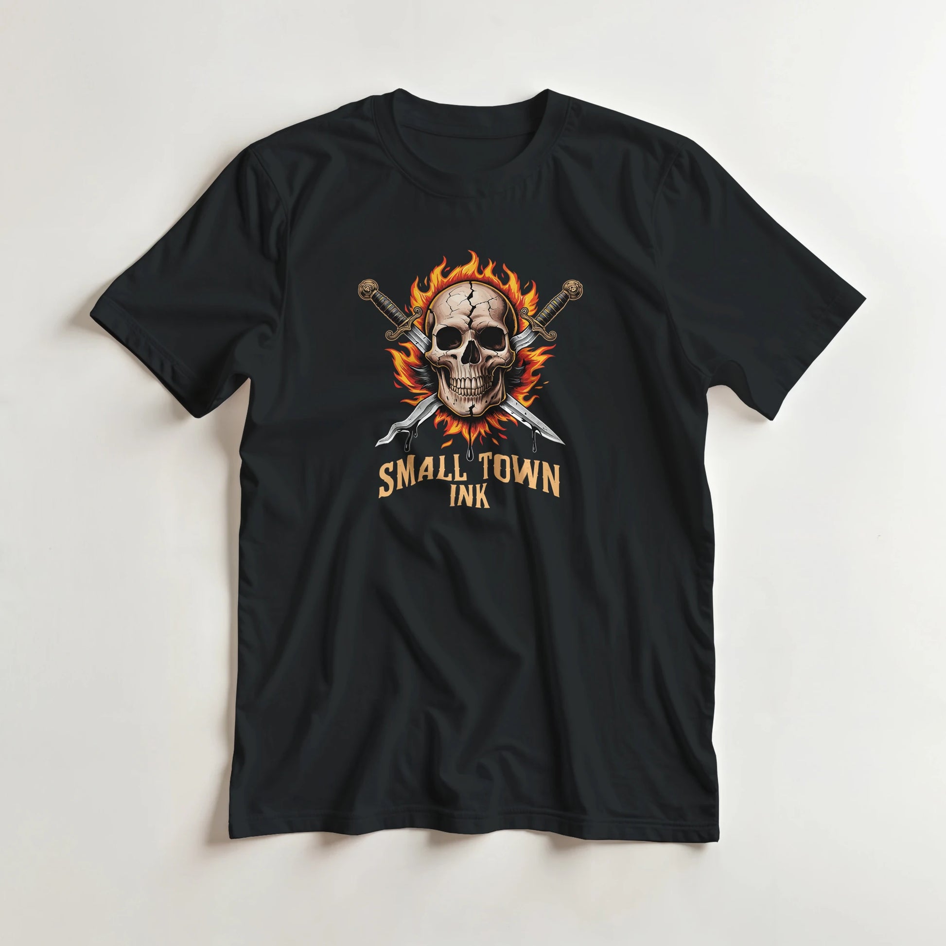 Skull with Flames - Unisex Crewneck T-shirt | Gildan® 5000 - Small Town Ink AZ - bold, fearless design