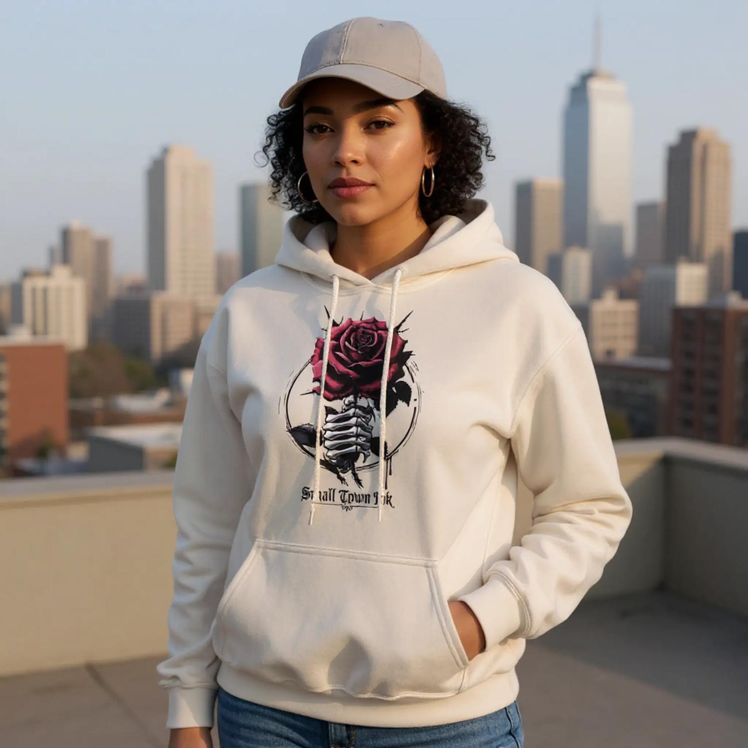 Skeleton Rose - Heavy Blend Comfort Wear - Small Town Ink AZ - bold, fearless design