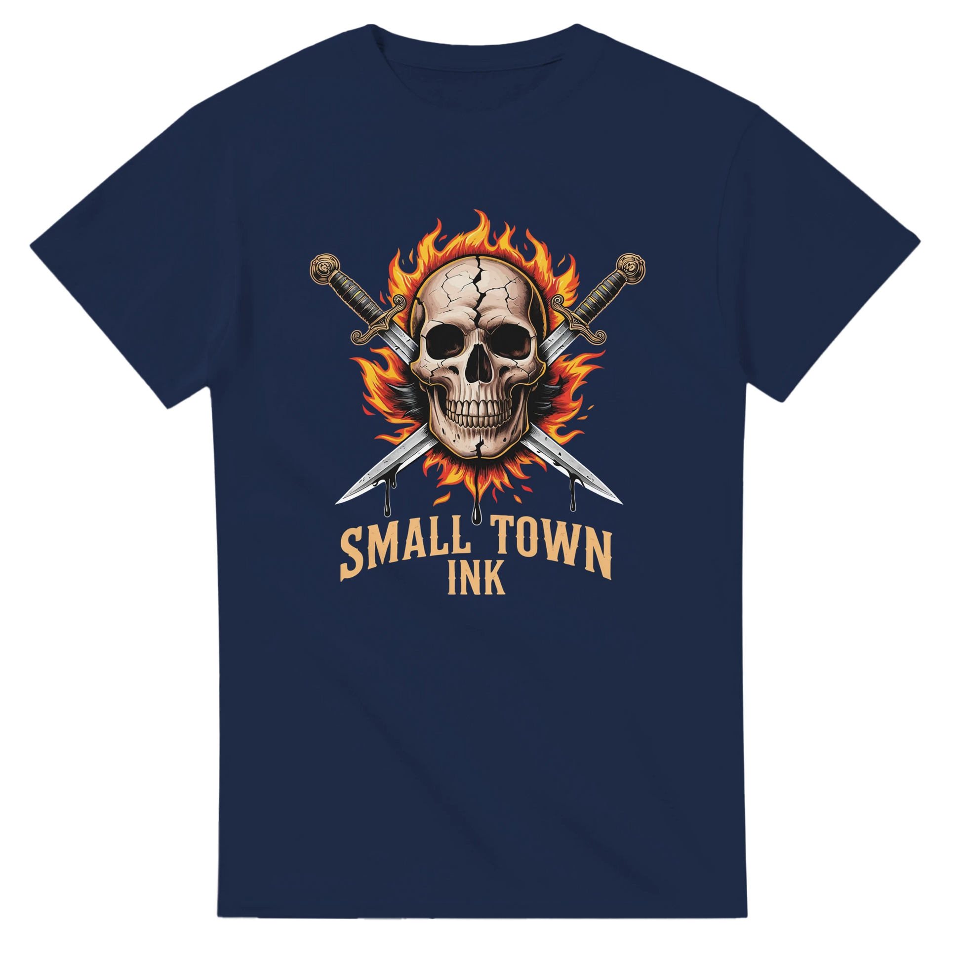Skull with Flames - Unisex Crewneck T-shirt | Gildan® 5000 - Small Town Ink AZ - bold, fearless design