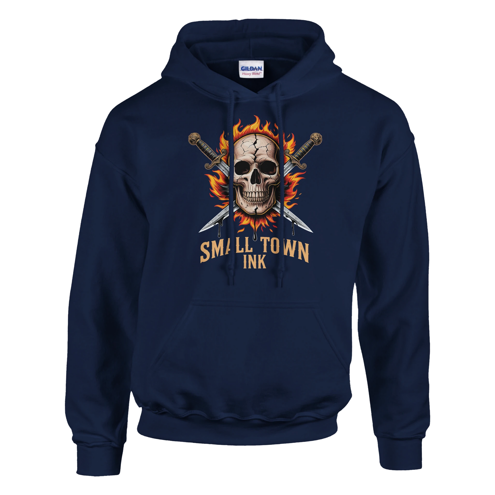 Skull with Flames - Heavy Blend Comfort Wear Hoodie - Small Town Ink AZ - bold, fearless design