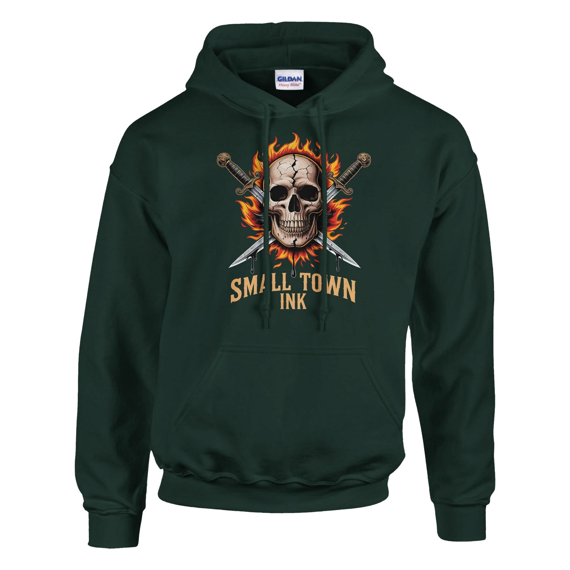 Skull with Flames - Heavy Blend Comfort Wear Hoodie - Small Town Ink AZ - bold, fearless design