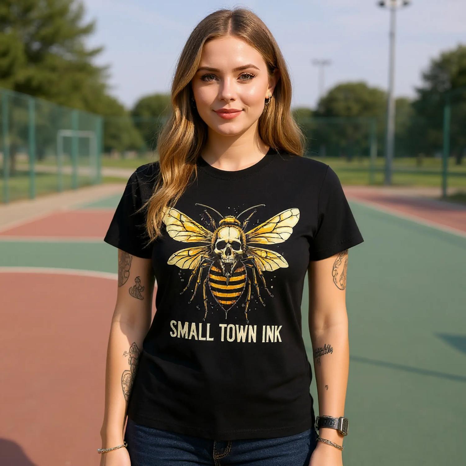Bee with Skull - Unisex Crewneck T-shirt | Gildan® 5000 - Small Town Ink AZ - bold, fearless design