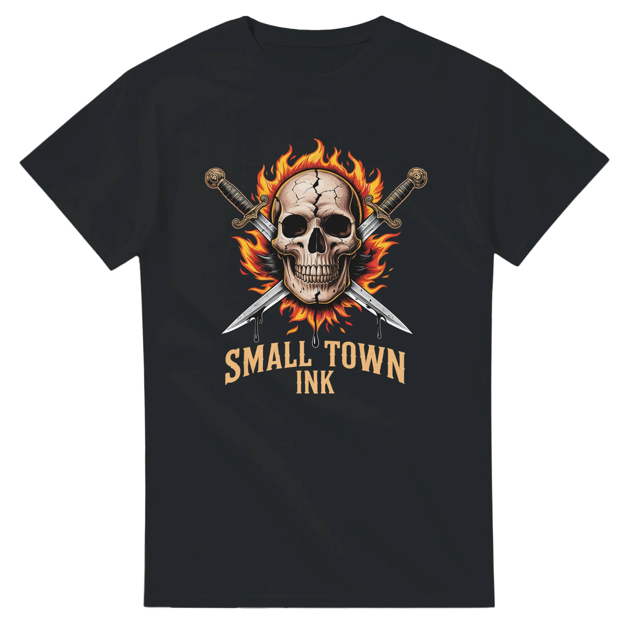 Skull with Flames - Unisex Crewneck T-shirt | Gildan® 5000 - Small Town Ink AZ - bold, fearless design