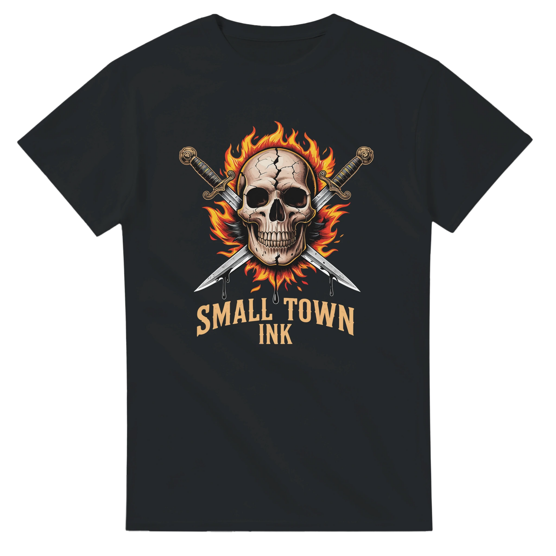 Skull with Flames - Unisex Crewneck T-shirt | Gildan® 5000 - Small Town Ink AZ - bold, fearless design