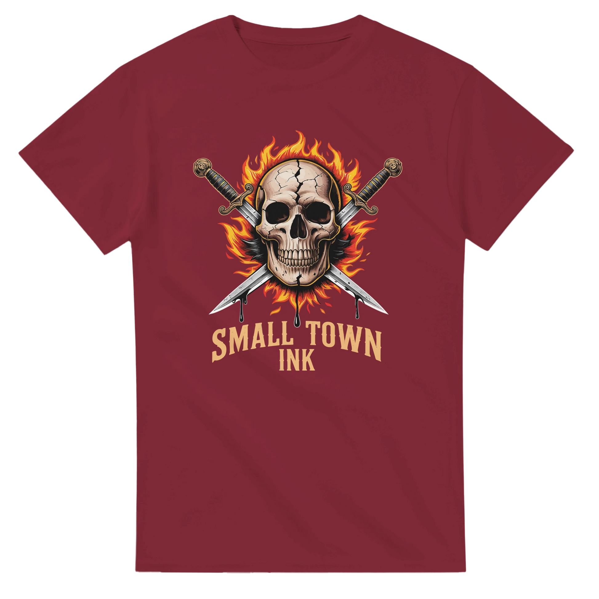 Skull with Flames - Unisex Crewneck T-shirt | Gildan® 5000 - Small Town Ink AZ - bold, fearless design