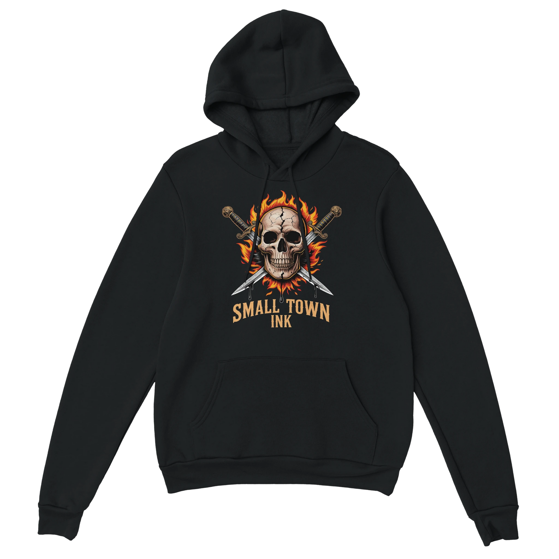 Skull with Flames - Heavy Blend Comfort Wear Hoodie - Small Town Ink AZ - bold, fearless design