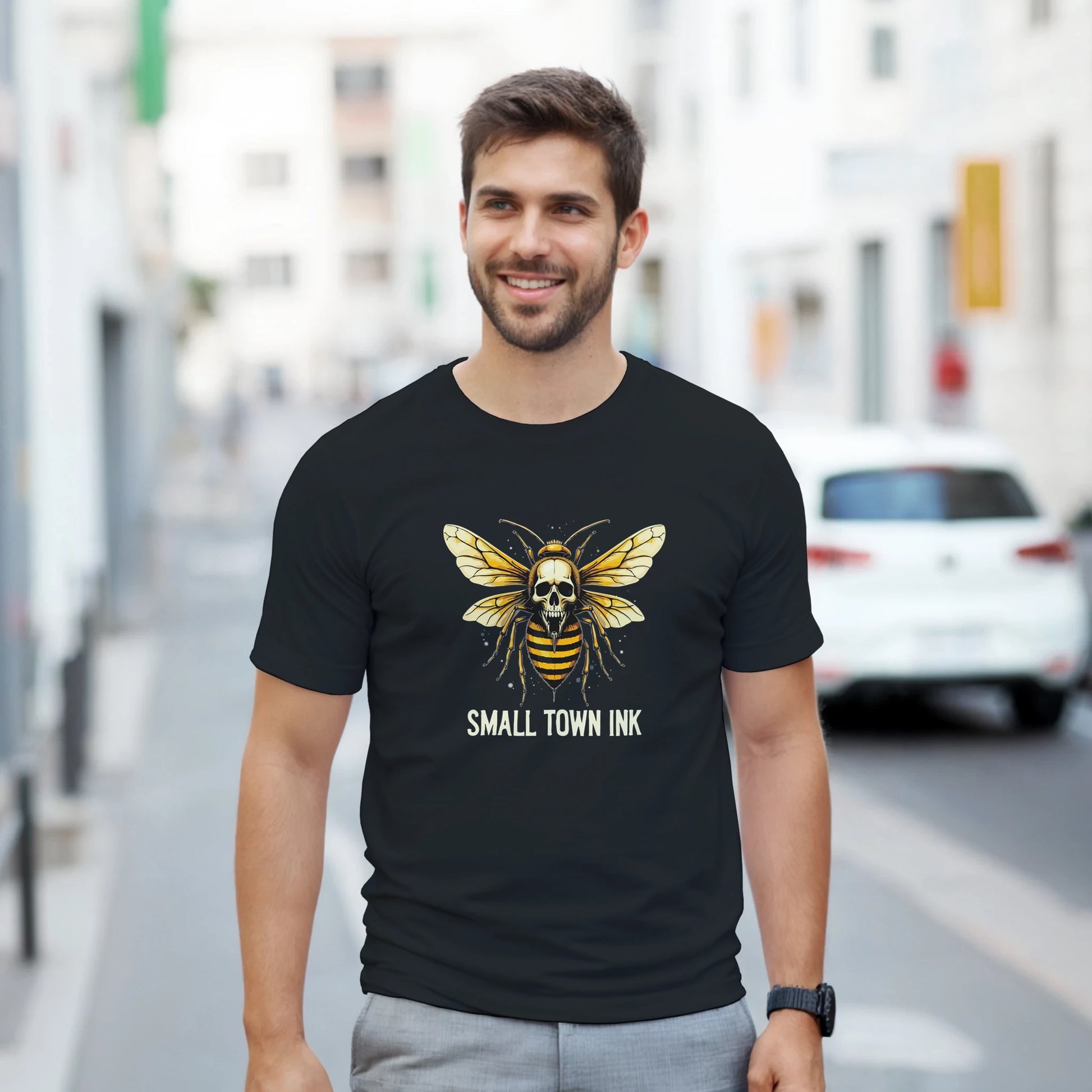 Bee with Skull - Unisex Crewneck T-shirt | Gildan® 5000 - Small Town Ink AZ - bold, fearless design