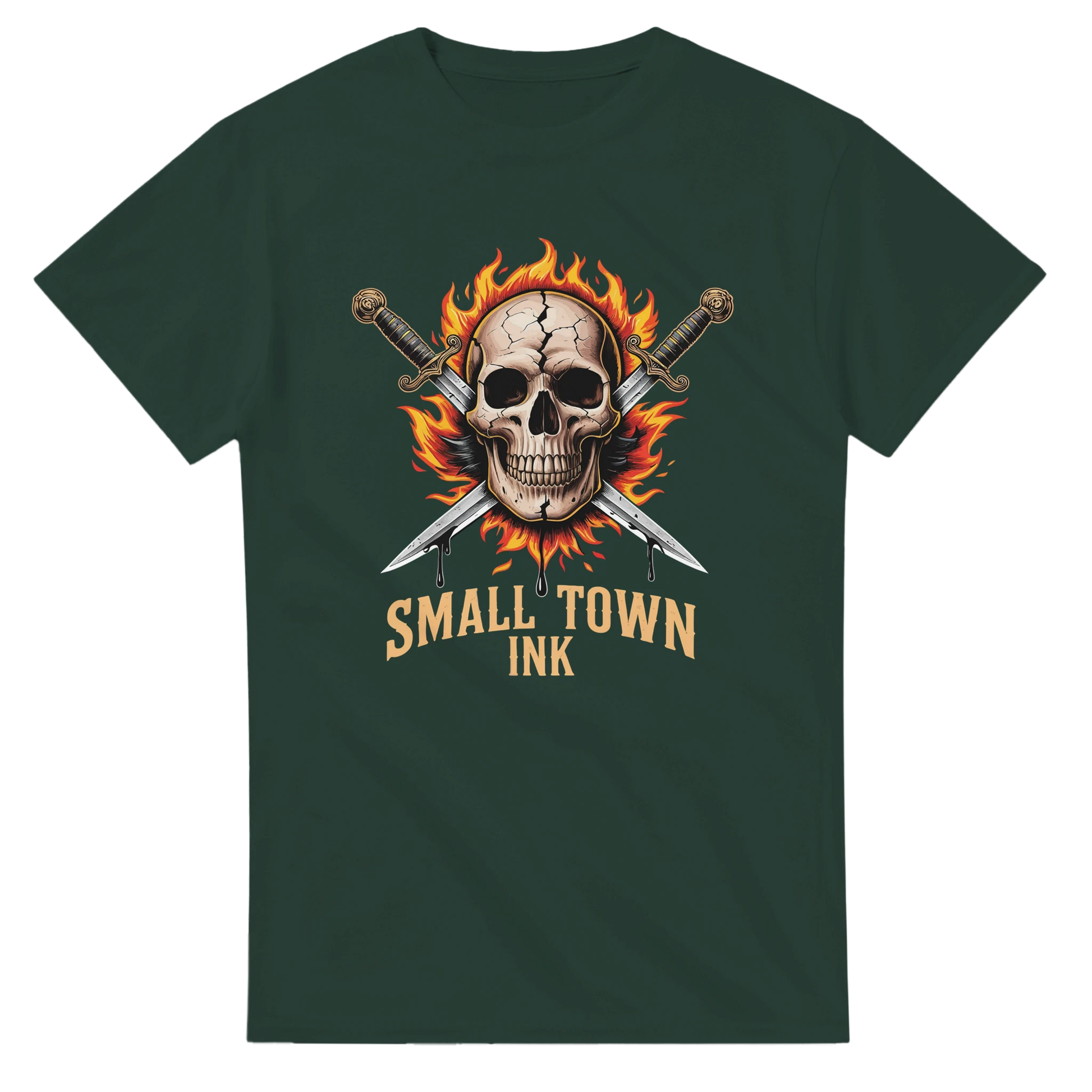 Skull with Flames - Unisex Crewneck T-shirt | Gildan® 5000 - Small Town Ink AZ - bold, fearless design