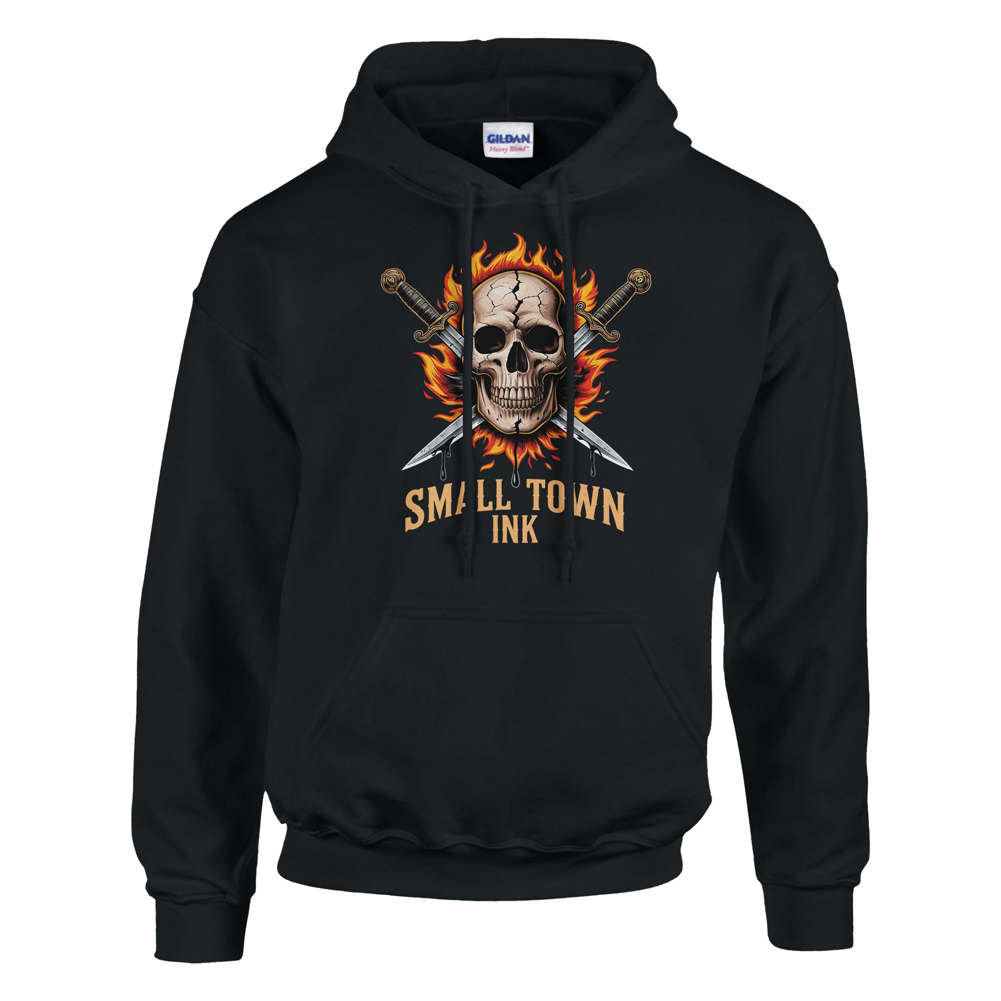 Skull with Flames - Heavy Blend Comfort Wear Hoodie - Small Town Ink AZ - bold, fearless design