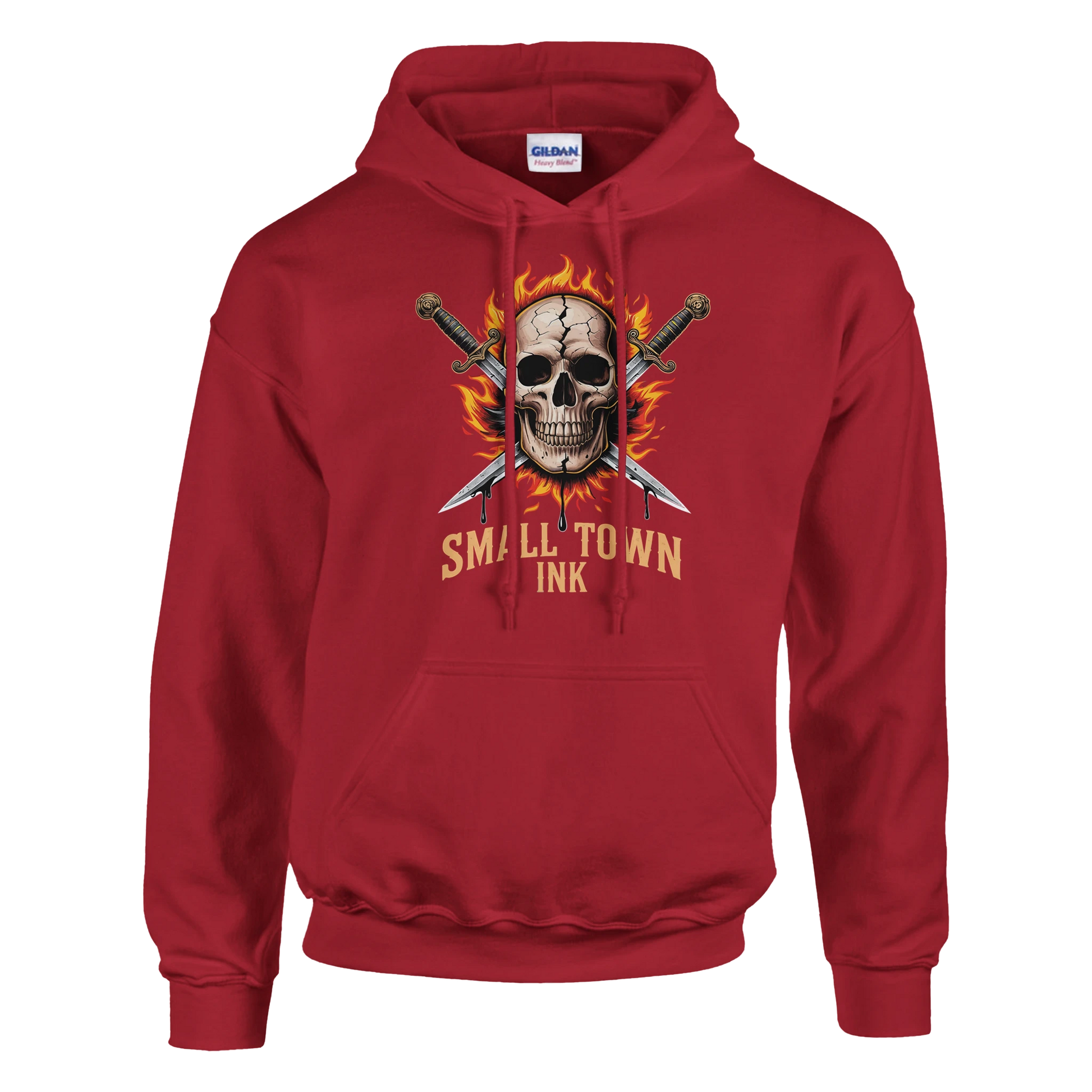 Skull with Flames - Heavy Blend Comfort Wear Hoodie - Small Town Ink AZ - bold, fearless design
