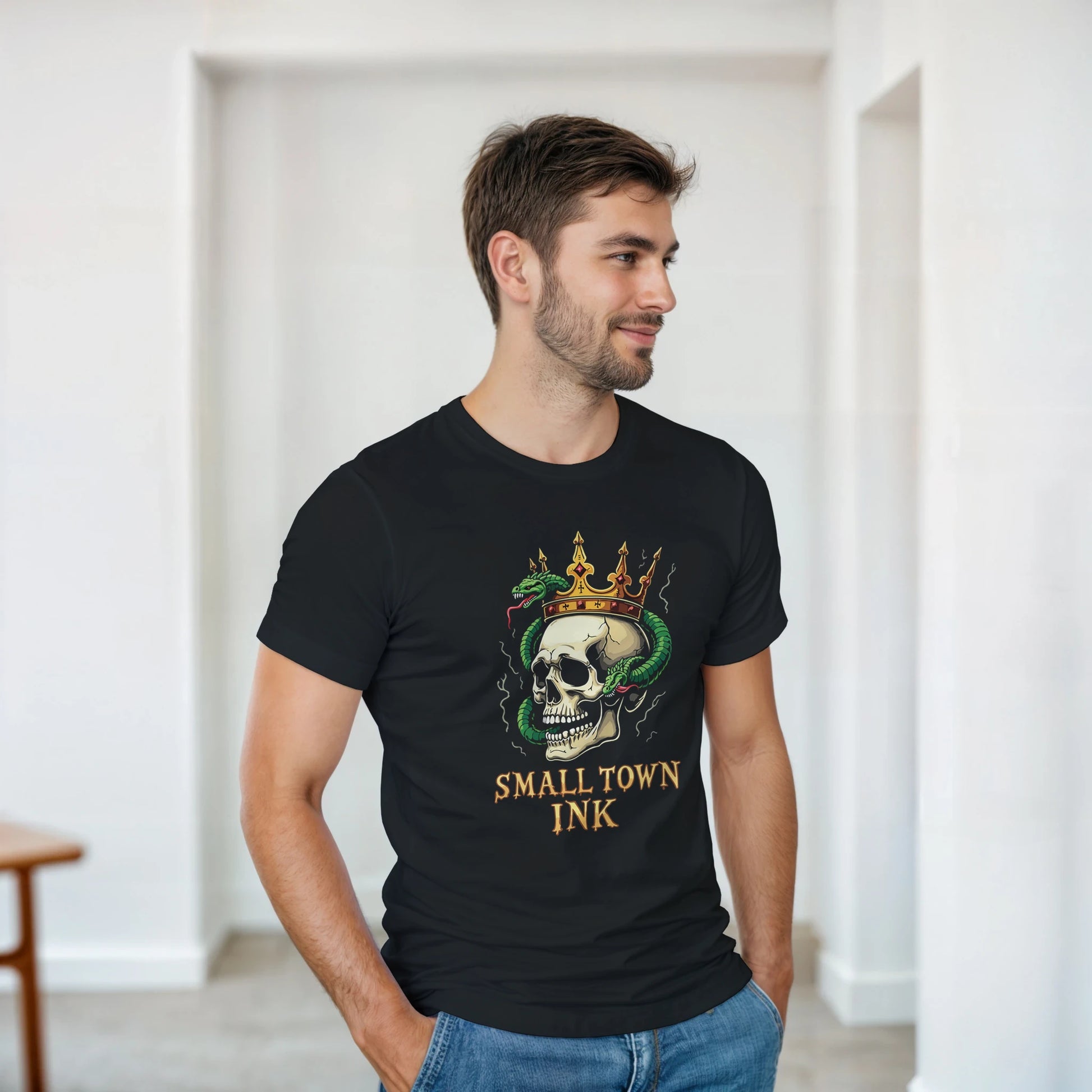 Skull and Quill - Unisex Crewneck T-shirt | Gildan® 5000 - Small Town Ink AZ - bold, fearless design